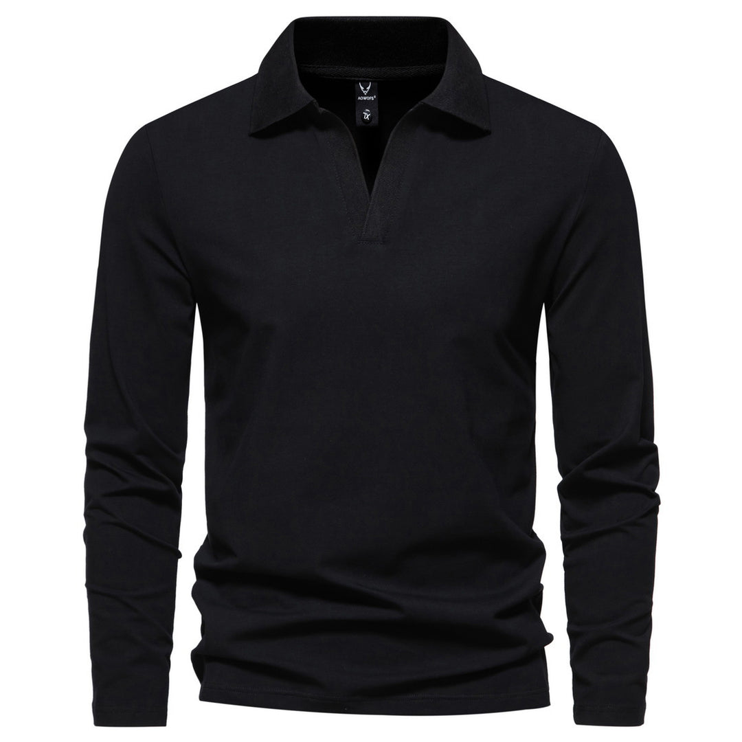 Herren Langarm-Poloshirt mit offenem V-Ausschnitt und Kentkragen Nord Taschen
