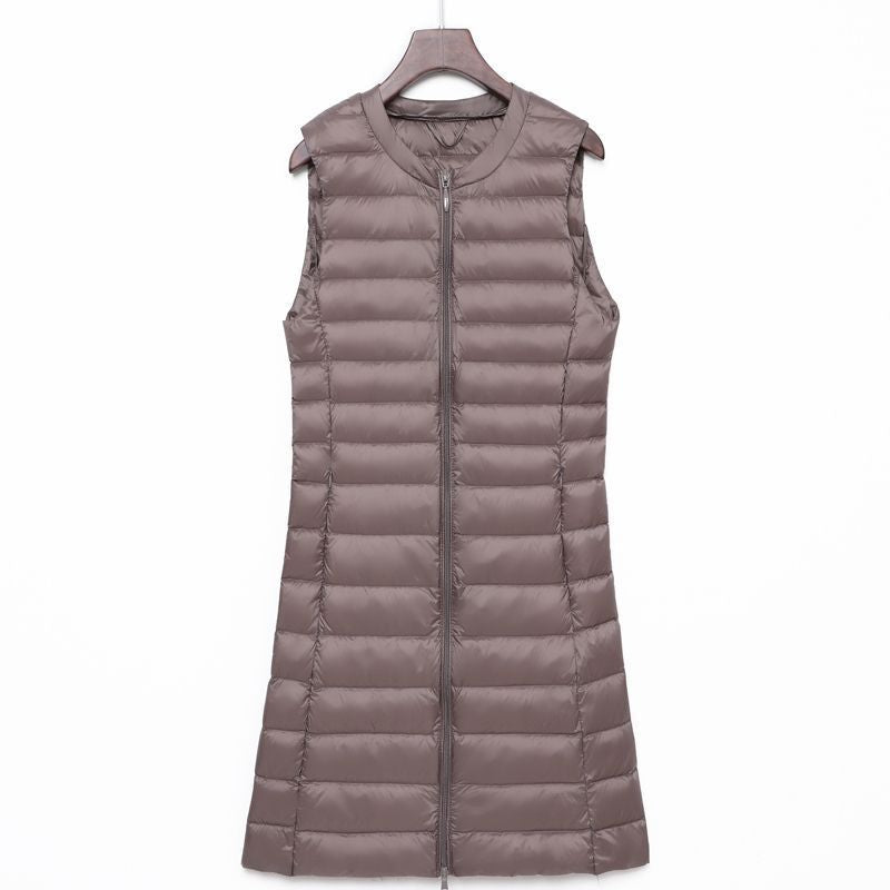 Damen Lange gesteppte Thermoweste mit A-Linien-Silhouette Nord Taschen