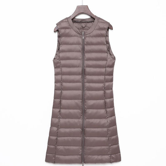 Damen Lange gesteppte Thermoweste mit A-Linien-Silhouette Nord Taschen