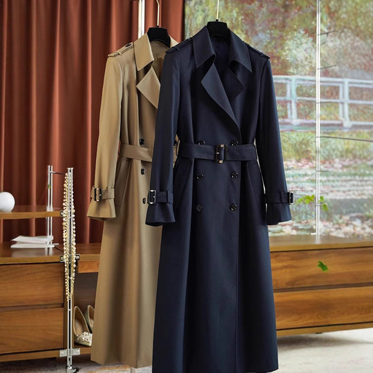 Damen Doppelreihiger taillierter Trenchcoat mit Gürtel, Schulterklappen & verstellbaren Manschetten Nord Taschen