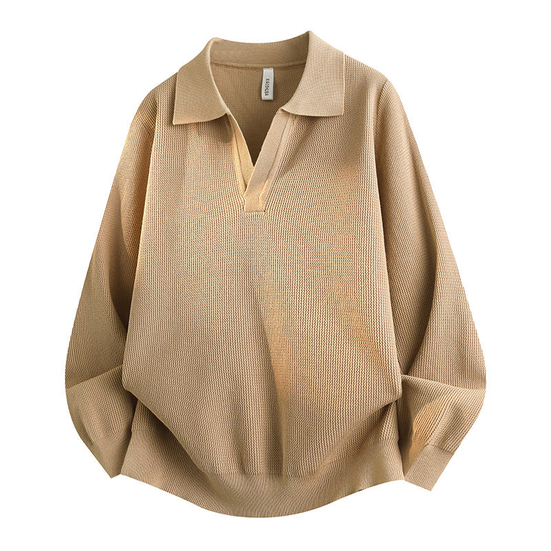 Unisex Oversized Feinstrick-Polo-Pullover mit offenem V‑Ausschnitt und lässiger Silhouette Nord Taschen