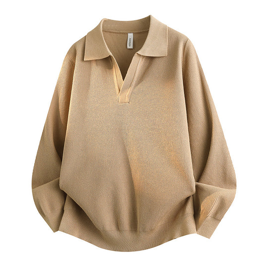 Unisex Oversized Feinstrick-Polo-Pullover mit offenem V‑Ausschnitt und lässiger Silhouette Nord Taschen