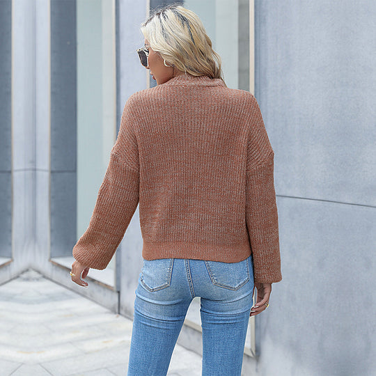 Damen Eleganter Strickpullover mit Kragen Nord Taschen