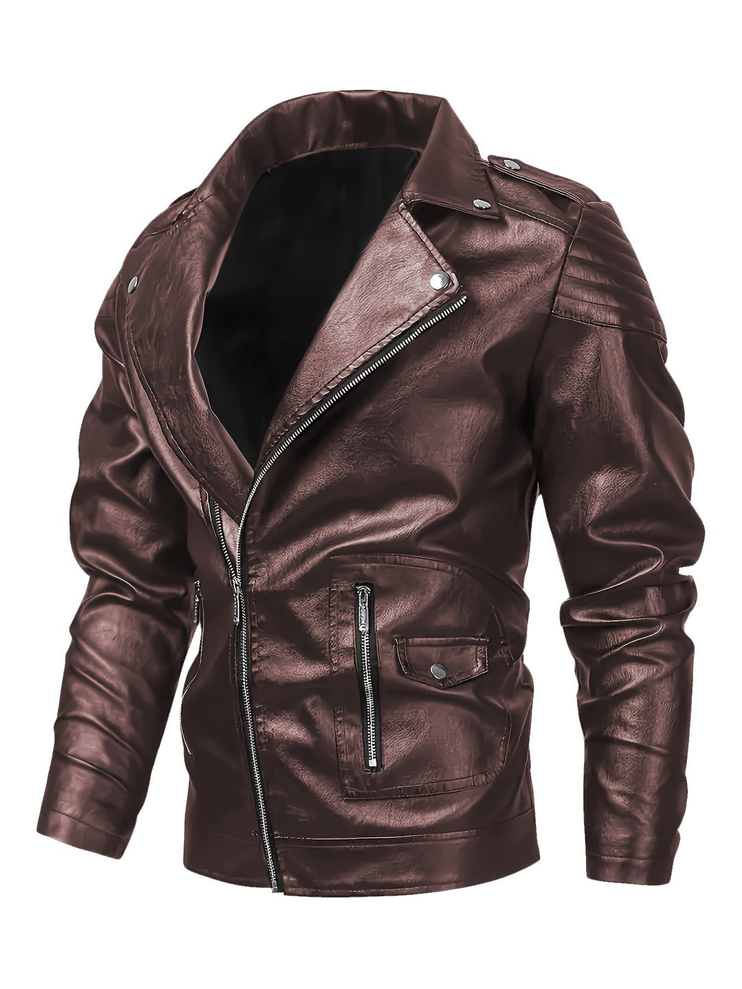 Herren Asymmetrische Bikerjacke aus Kunstleder mit gesteppten Schulterpaddings und Utility‑Taschen Nord Taschen