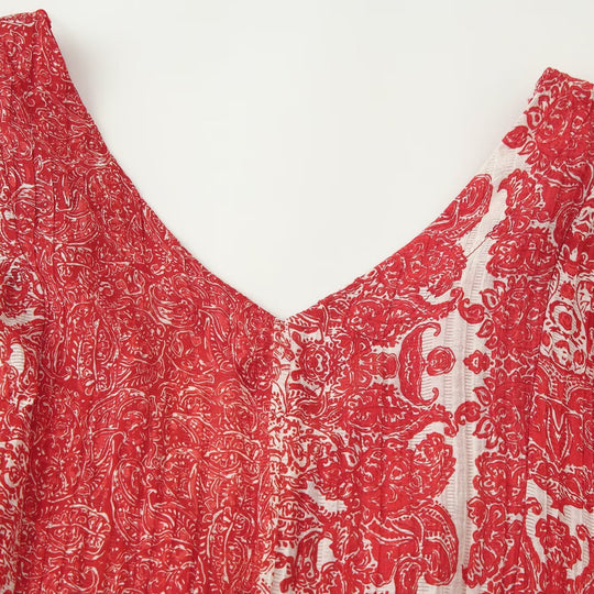 Damen Langes Boho-Maxikleid mit V-Ausschnitt und geraffter Empire-Taille Nord Taschen