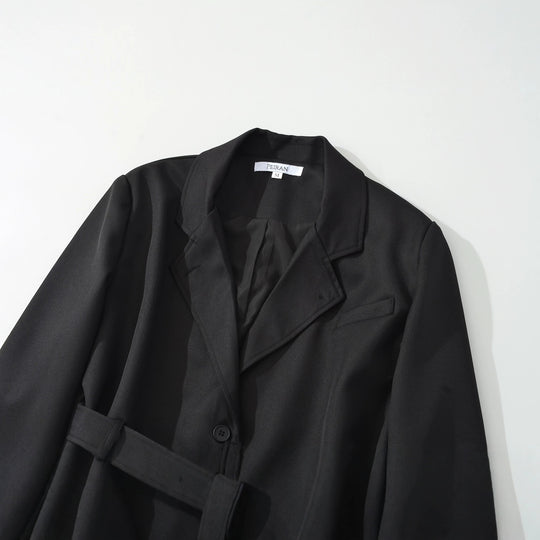 Damen Kurzblazer mit Taillengürtel und Reverskragen Nord Taschen