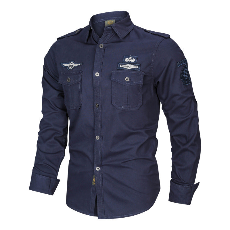 Herren Military-Hemd mit Schulterpatten, aufgesetzten Brusttaschen und Badge-Applikationen Nord Taschen
