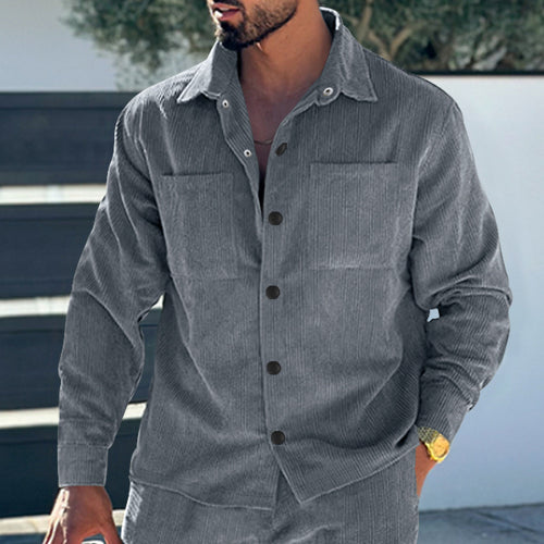 Herren Kord-Überhemd im Oversize-Look mit Brusttaschen und durchgehender Knopfleiste Nord Taschen