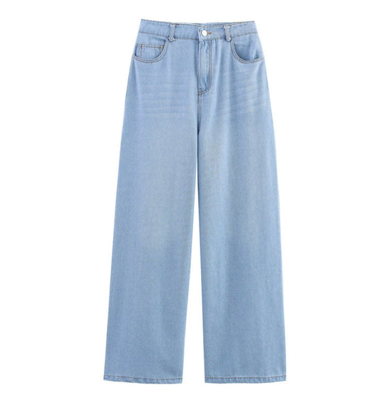 Damen 100+ hochtaillierte weite Denim‑Palazzohose mit Five‑Pocket und geradem Saum Nord Taschen
