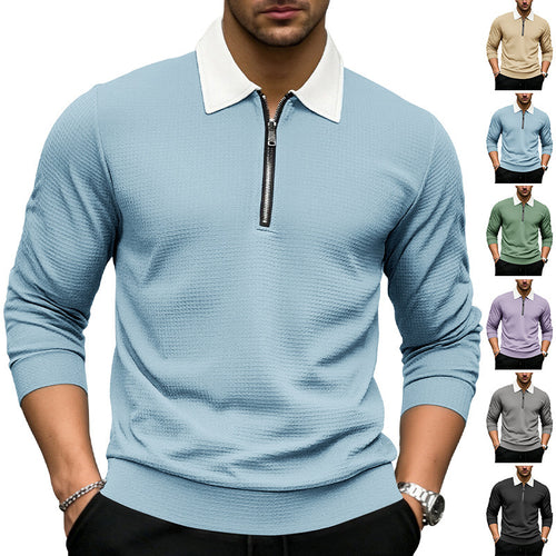 Herren Elegantes Waffelstruktur-Poloshirt mit Halbzip und Kontrastkragen Nord Taschen