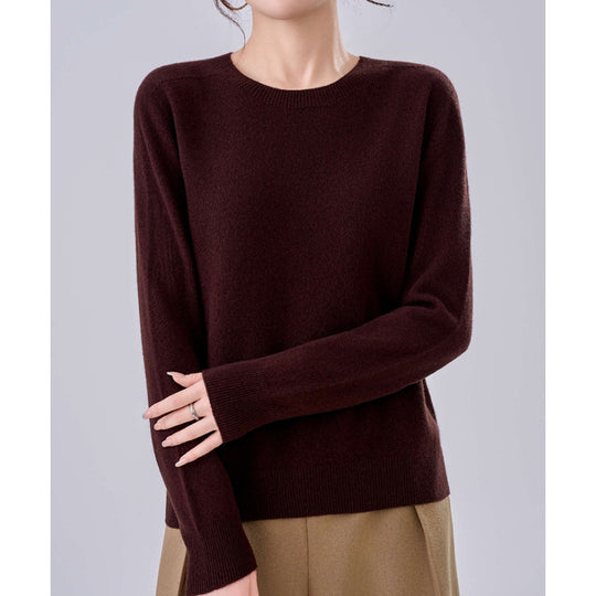 Damen Feiner Rundhals-Pullover aus Kaschmir-Mix mit gerippten Bündchen Nord Taschen