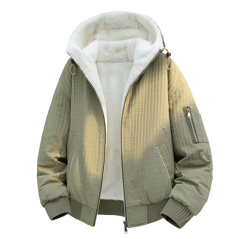 Damen Gefütterte Teddy-Fleece Bomberjacke mit Kapuze und feiner Steppstruktur Nord Taschen