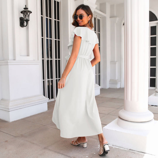 Damen Maxikleid mit Rüschensaum und seitlichem Schlitz
