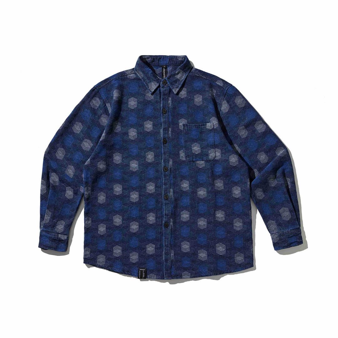 Herren Hemdjacke im Denim‑Look mit geometrischem Jacquardmuster Nord Taschen