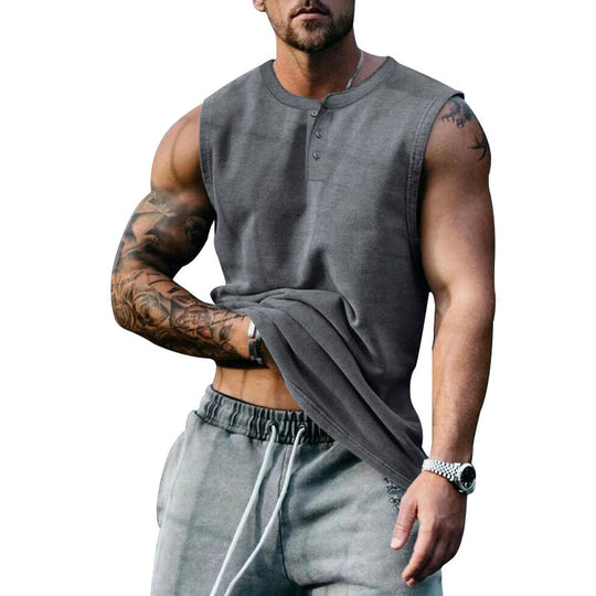 Herren ärmelloses Henley-Shirt mit Knopfleiste und weichem Baumwollmix Nord Taschen
