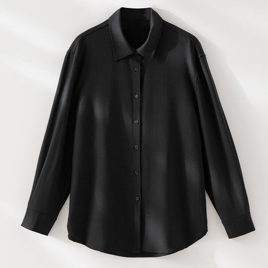 Damen Oversized Seidiges Hemd mit durchgehender Knopfleiste und Hemdkragen Nord Taschen