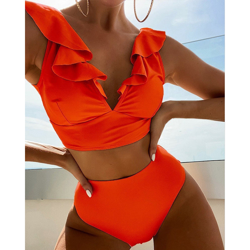 Damen Hoch tailliertes Bikini-Set mit voluminösen Rüschen