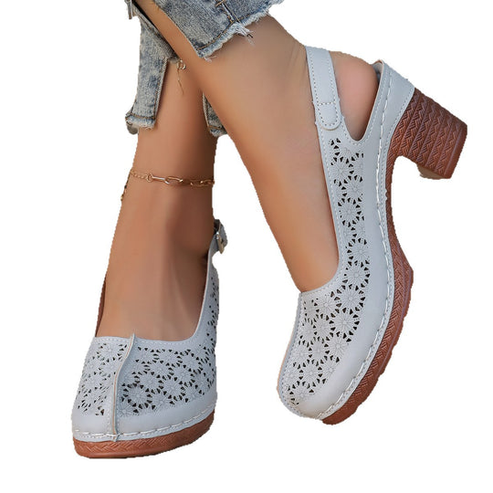 Damen  elegante Slingback-Pumps mit floralem Laser-Cut, gepolsterter Komfortinnensohle und stabilem Blockabsatz Nord Taschen