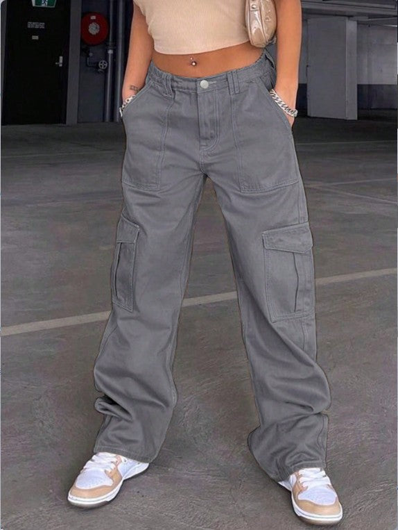 Damen Cargo-Hose mit weitem Bein, hoher Taille und Utility-Taschen Nord Taschen