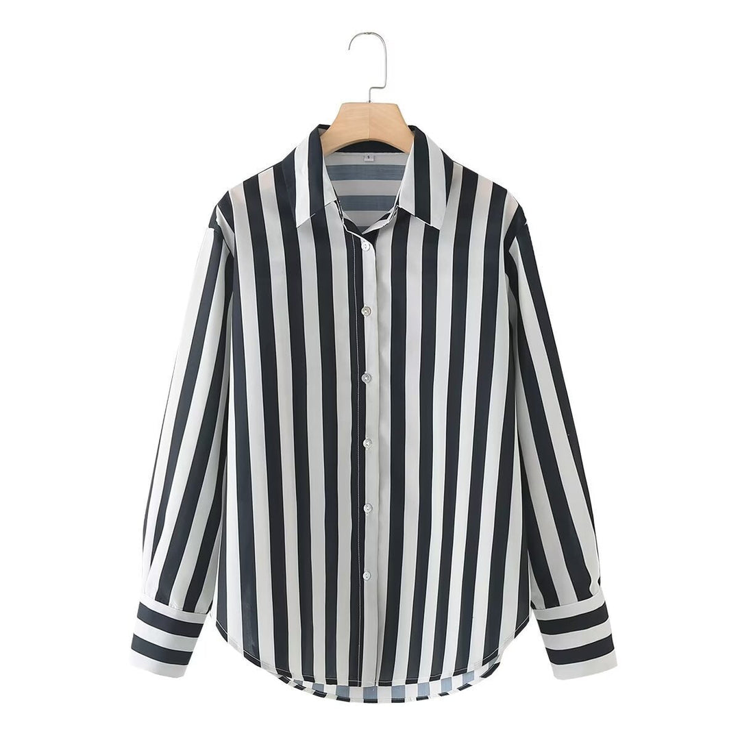 Damen elegante Bluse mit modernem Streifenmuster und klassischem Kragen