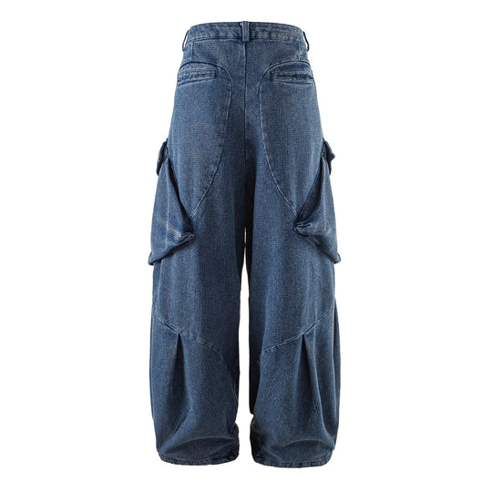 Damen Weite Cargo-Jeanshose mit hoher Taille, markanten Teilnähten und dekorativen Taschen Nord Taschen