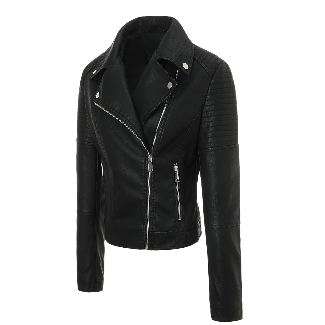 Damen Taillierte Bikerjacke aus Kunstleder mit gesteppter Schulterpartie und asymmetrischem Reißverschluss Nord Taschen