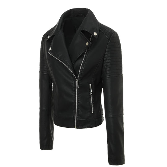 Damen Taillierte Bikerjacke aus Kunstleder mit gesteppter Schulterpartie und asymmetrischem Reißverschluss Nord Taschen