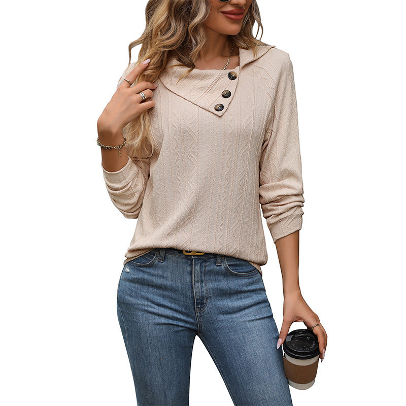 Damen Strickoberteil mit asymmetrischem Kragen und Knopfdetails Nord Taschen