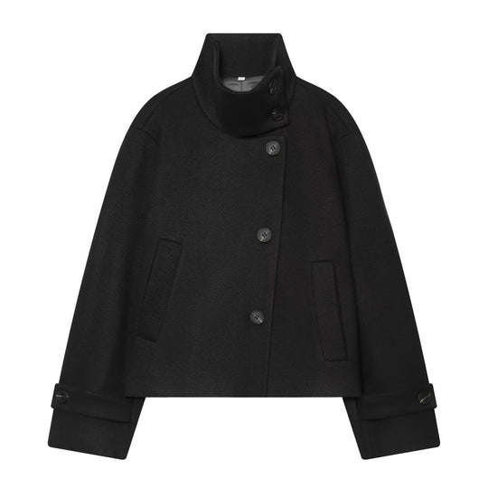 Damen Cropped Wollblouson‑Mantel mit hohem Stehkragen und Knopfblende Nord Taschen