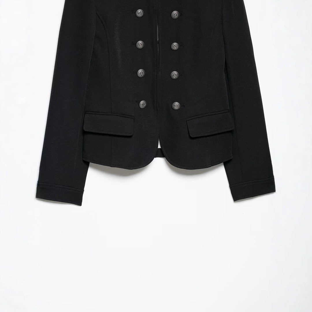 Damen Taillierte Military-Shortjacke mit Stehkragen und Doppelreihe Nord Taschen