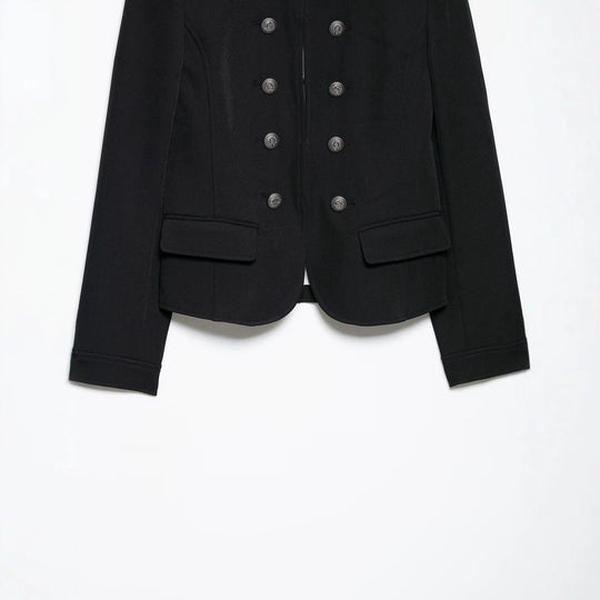 Damen Taillierte Military-Shortjacke mit Stehkragen und Doppelreihe Nord Taschen