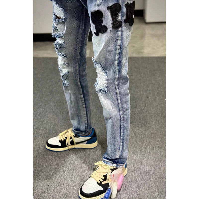 Herren Modische Ripped Jeans mit kreativen Applikationen Nord Taschen 1788342069