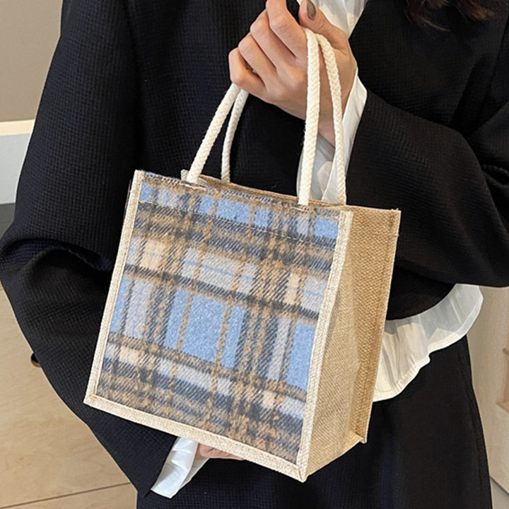 Damen Jute-Shoppingtasche mit modernem Hahnentritt-Muster Nord Taschen