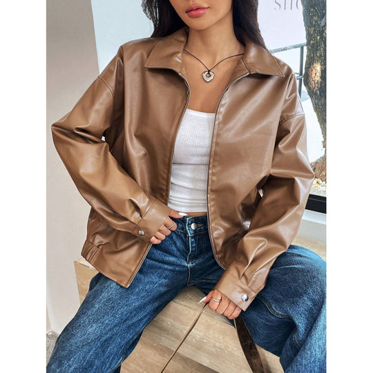 Damen Oversized Kunstleder-Blouson mit Reißverschluss und Hemdkragen Nord Taschen
