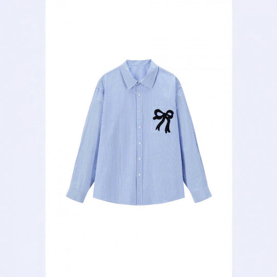 Damen Oversize-Casual-Hemd mit feinem Nadelstreifen und dekorativer Schleifen-Applikation Nord Taschen