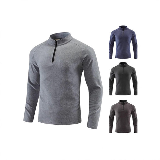 Herren Atmungsaktives Funktions-Langarmshirt mit Stehkragen und kurzem Reißverschluss Nord Taschen