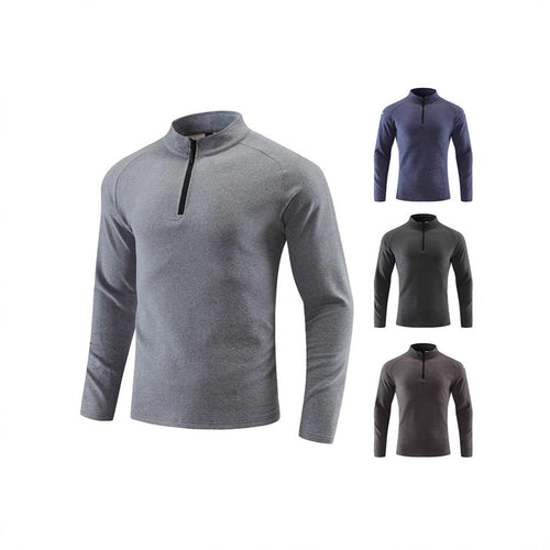 Herren Atmungsaktives Funktions-Langarmshirt mit Stehkragen und kurzem Reißverschluss Nord Taschen
