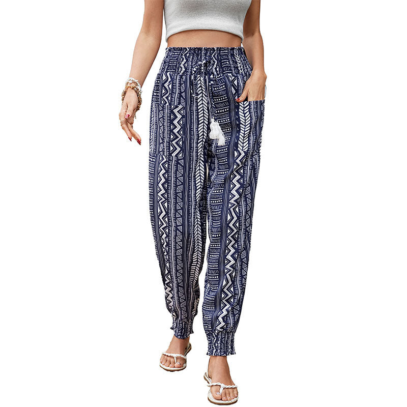 Damen Gemusterte Stretch-Hose Nord Taschen