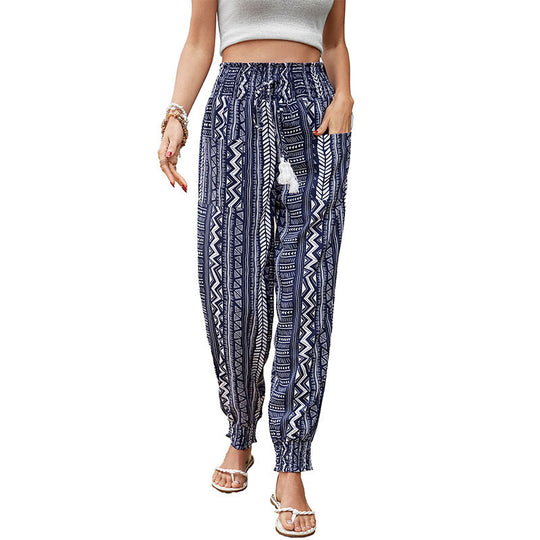 Damen Gemusterte Stretch-Hose Nord Taschen