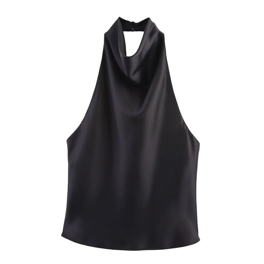 Damen elegantes Haltertop mit fließendem Schnitt und dekorativen Details