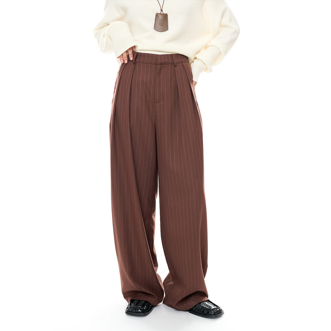 Damen Weite Hochtaillierte Bundfalten-Hose mit Nadelstreifen Nord Taschen