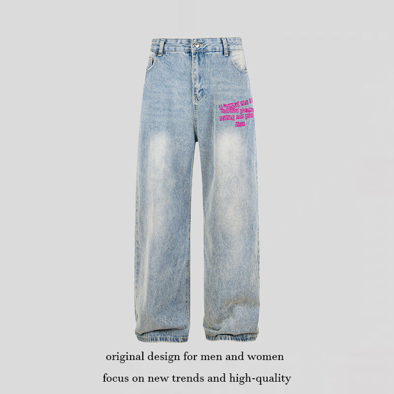 Damen Weite High‑Waist Jeans im Vintage-Look mit elastischem Saum und Statement-Stickerei Nord Taschen