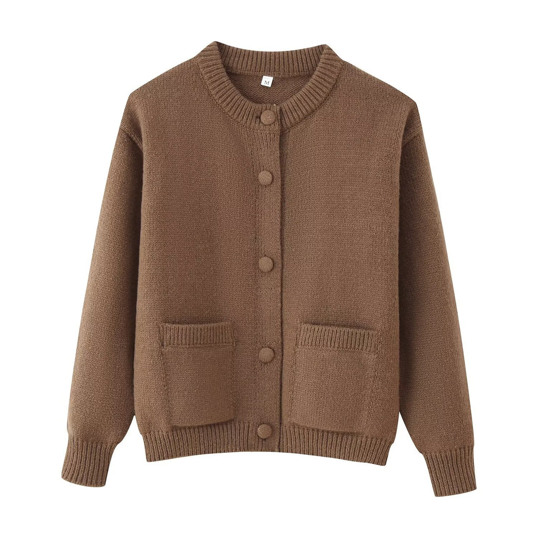 Damen 200+ Oversize Strickcardigan mit Rundhalsausschnitt, bezogenen Knöpfen und aufgesetzten Taschen Nord Taschen