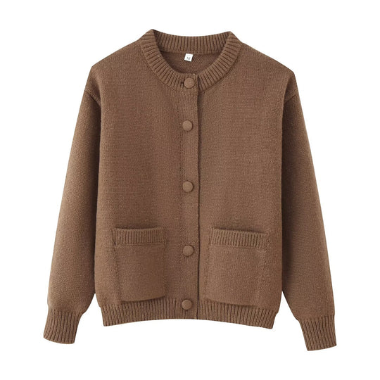 Damen 200+ Oversize Strickcardigan mit Rundhalsausschnitt, bezogenen Knöpfen und aufgesetzten Taschen Nord Taschen