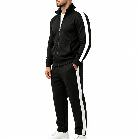 Herren Jogginganzug-Set aus French-Terry mit Stehkragen, Seitenstreifen und Reißverschlussjacke Nord Taschen