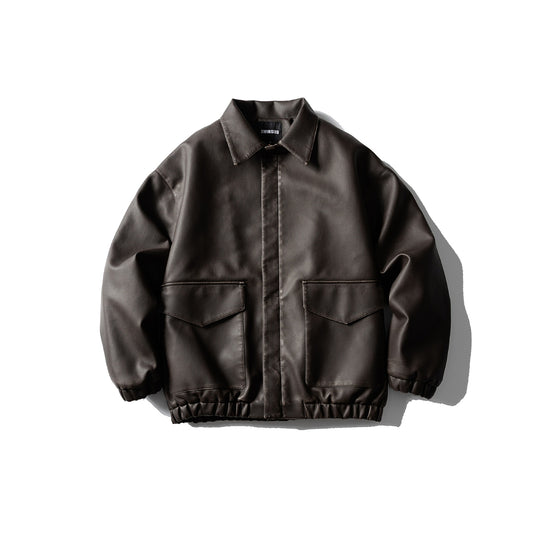 Herren Oversized Kunstleder‑Fliegerblouson mit Pattentaschen, verdecktem Verschluss und elastischem Saum Nord Taschen