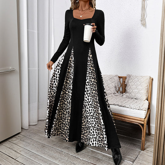 Damen Maxikleid mit Paneeloptik und kontrastierenden Leopard‑Print‑Einsätzen Nord Taschen