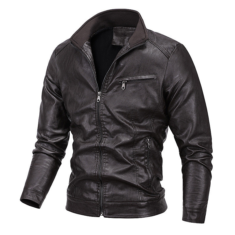 Herren Moto-Blouson in Lederoptik mit tailliertem Schnitt, Stehkragen und Reißverschlusstaschen Nord Taschen