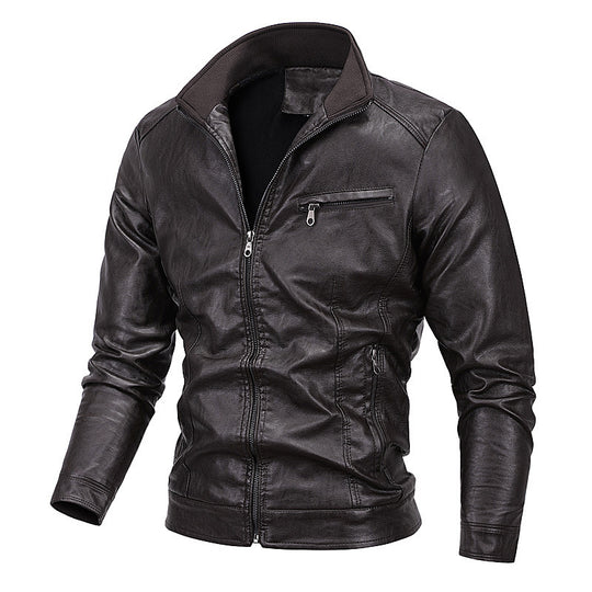 Herren Moto-Blouson in Lederoptik mit tailliertem Schnitt, Stehkragen und Reißverschlusstaschen Nord Taschen