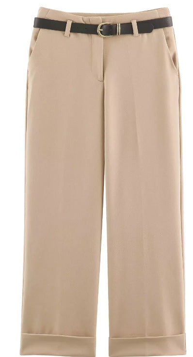 Damen Weite High‑Waist Palazzohose mit vertikalem Streifenmuster und elastischem Bund Nord Taschen